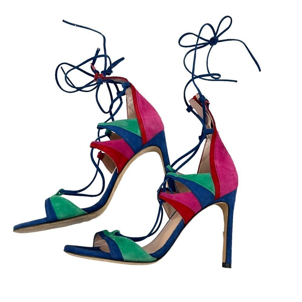 Stuart Weitzman Legwrap Colorblock Suede Sandals - Picture 6 of 12